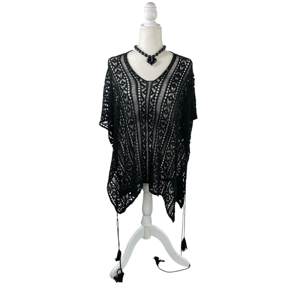 Black Crochet Swim Cover-Up Tunic Black size Medium